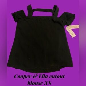 XS NWT Cooper & Ella cutout geometric style cold shoulder black blouse
